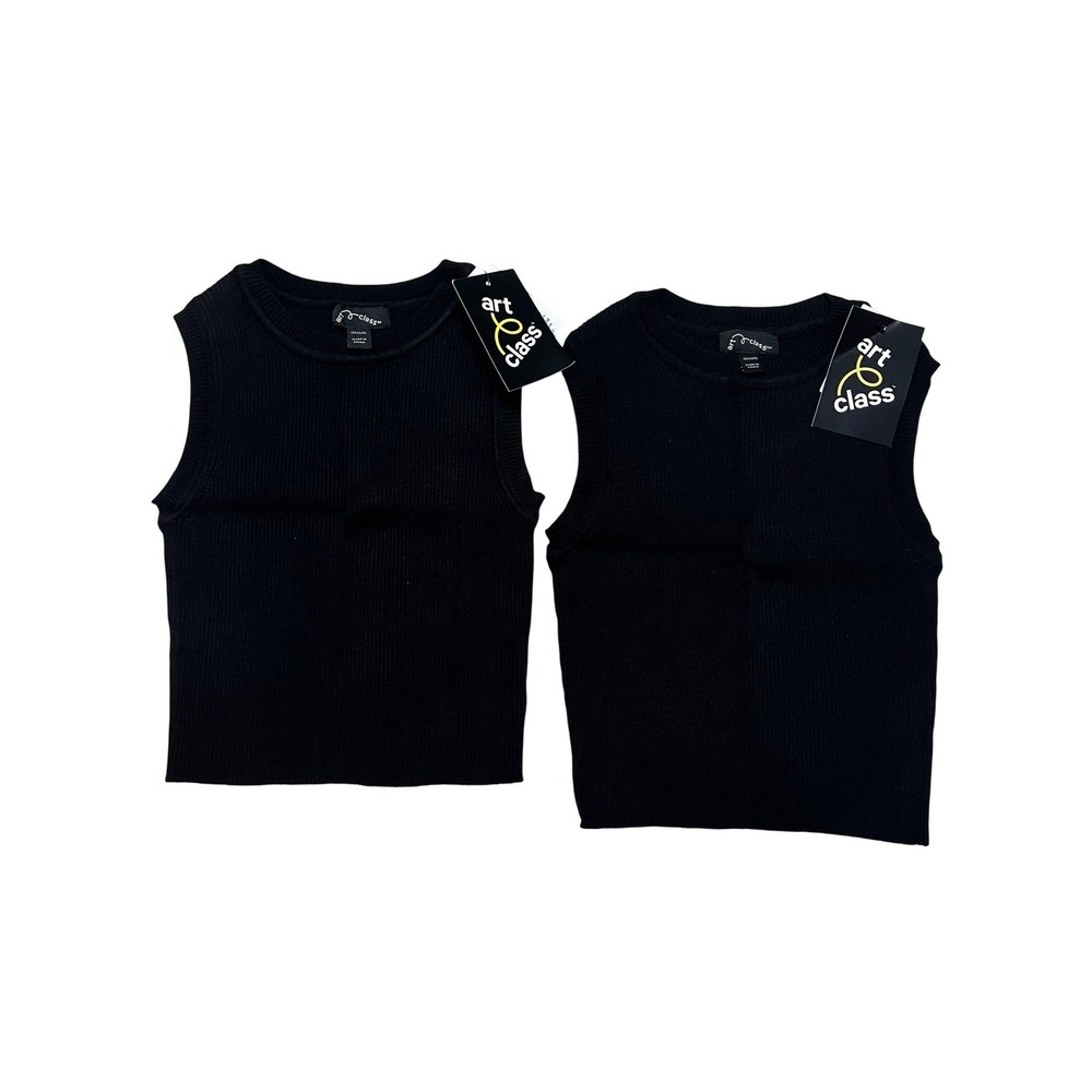 Art Class Tank Top Girls XS 4/5 Black Ribbed Knit Sleeveless 2 Pack Bundle 6738